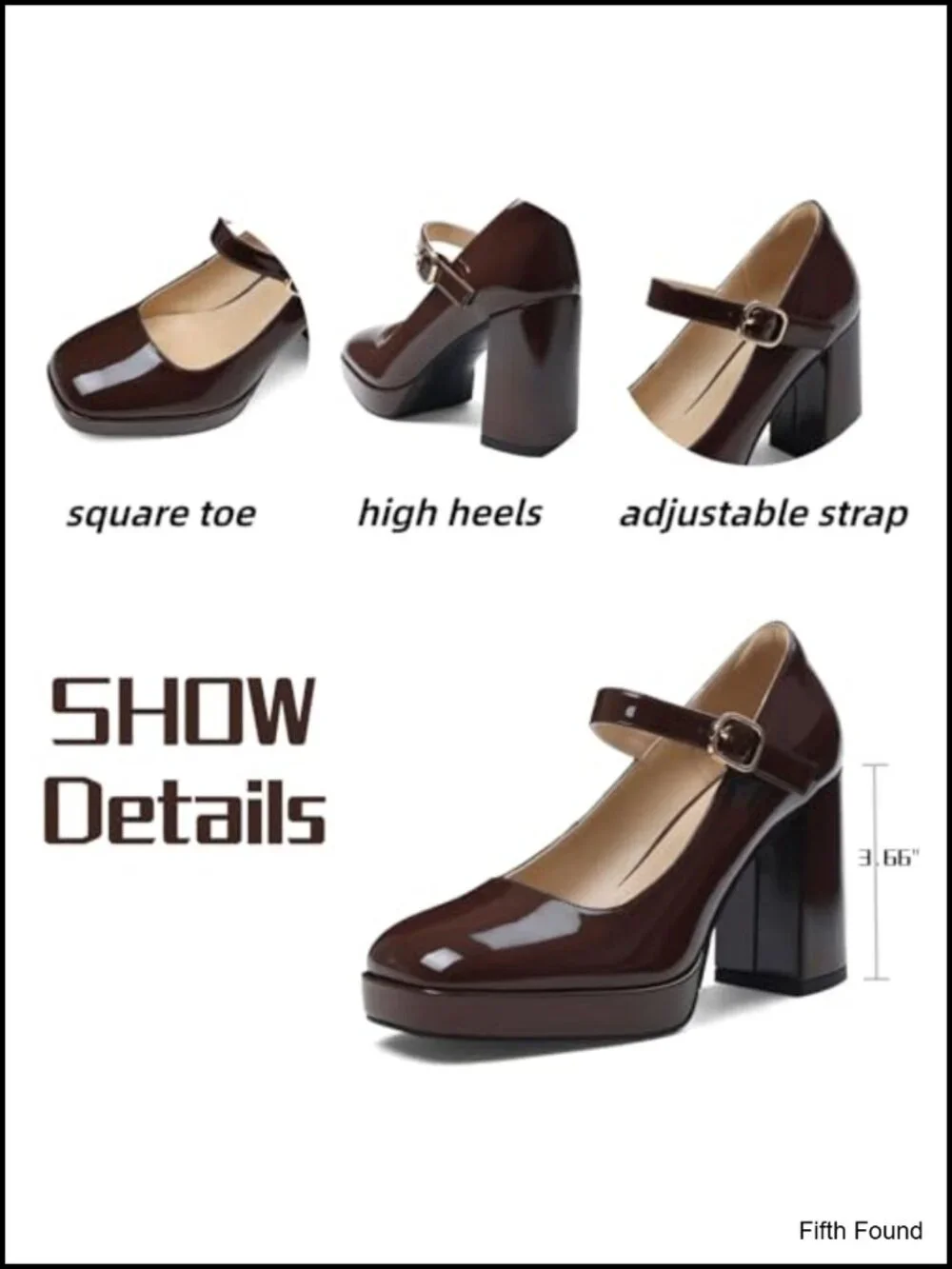 Mary Jane Platform Chunky Block Heels PU Ankle Strap